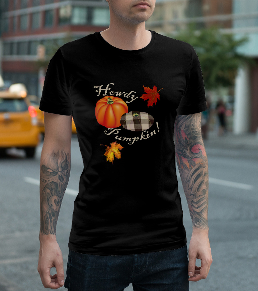Howdy Pumpkin Fall Plaid Halloween Leaves T-Shirt