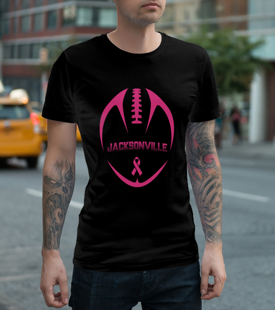 Jacksonville Pink Football Ribbon Breast Cancer Awareness T-Shirt