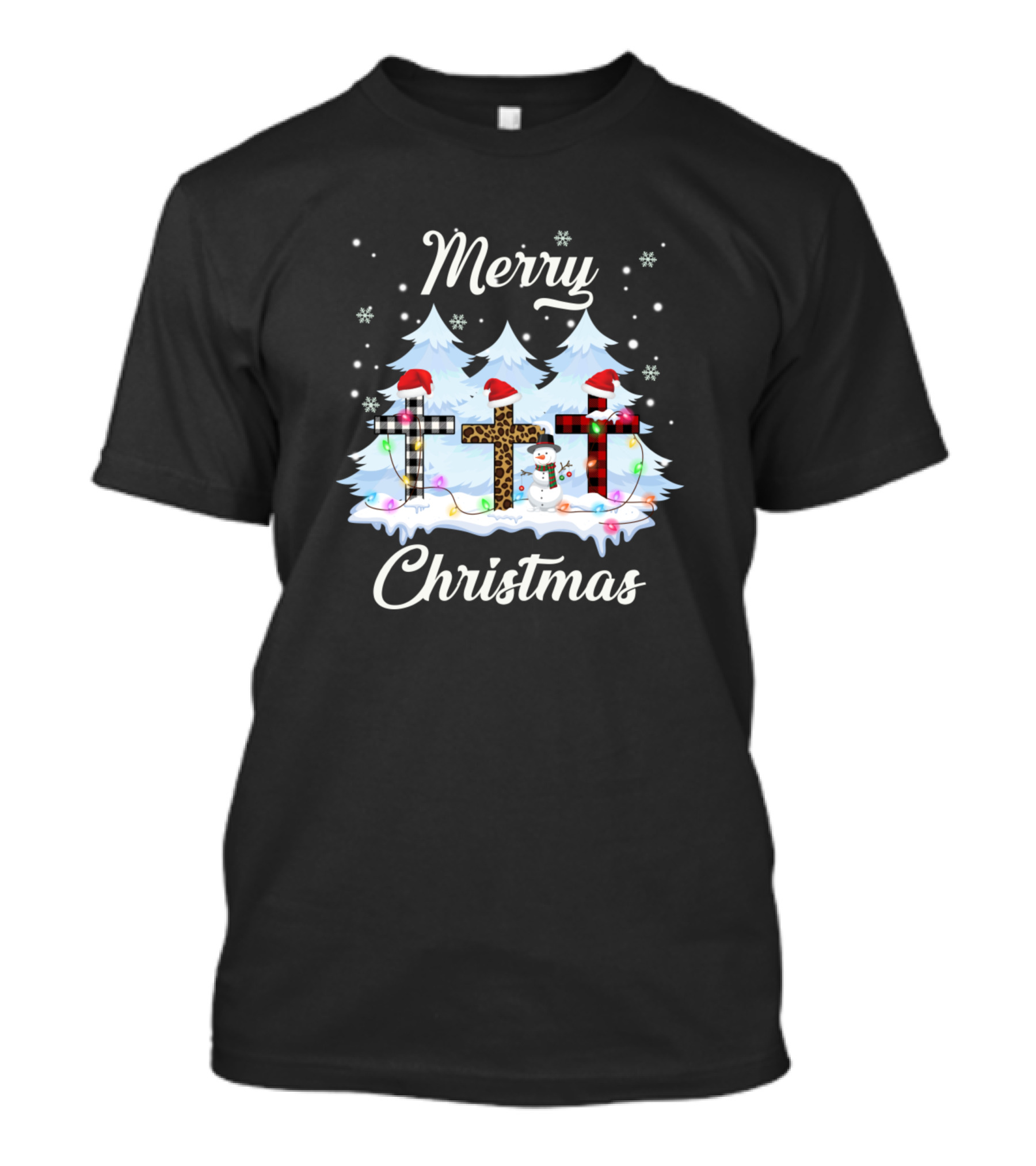 Merry Christmas Buffalo Plaid Cross Snowman Winter T-Shirt