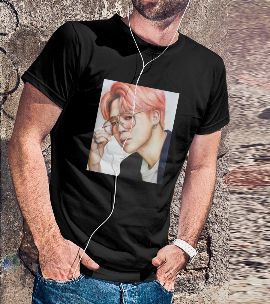 P J004 Multicolor Portrait Of Person With Sunglasses And Pink Hair T-Shirt