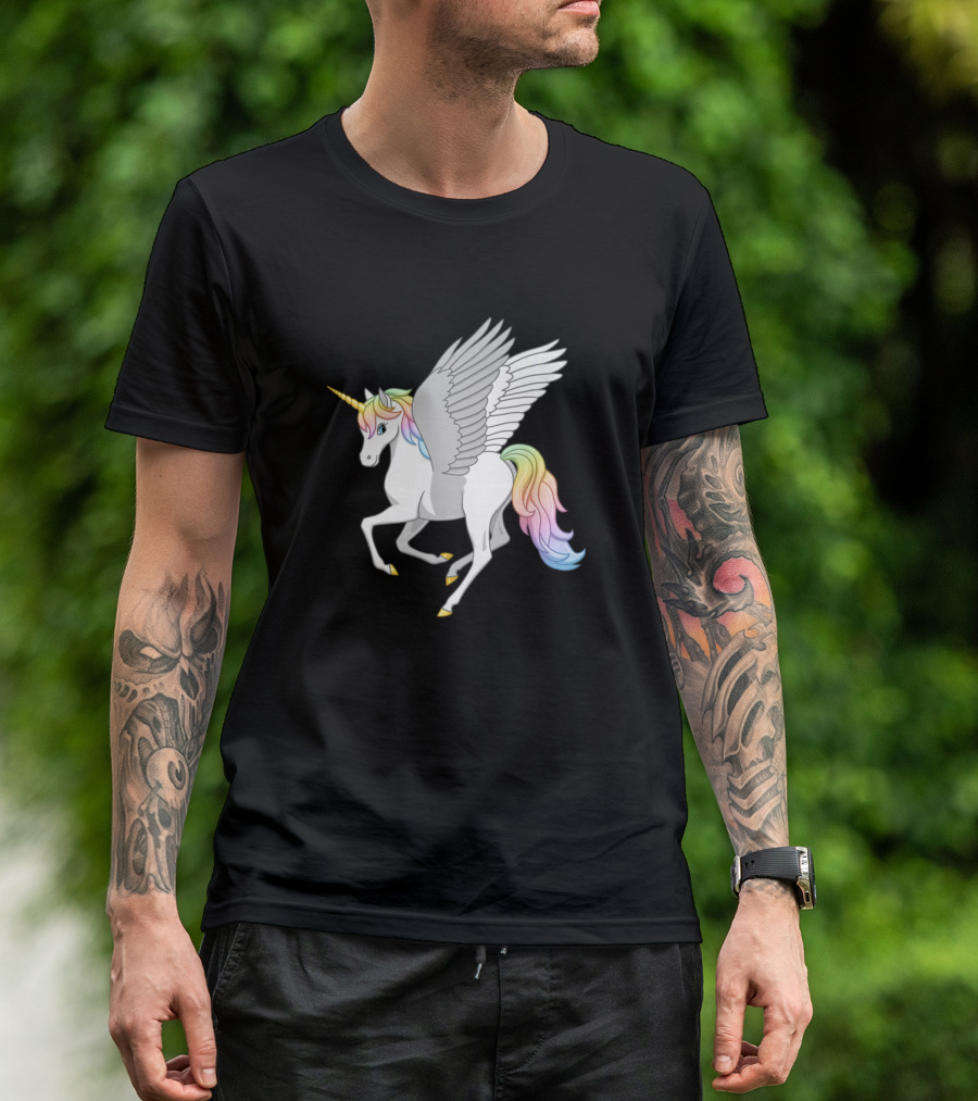 Pretty Flying Rainbow Unicorn Pegasus With Wings T-Shirt