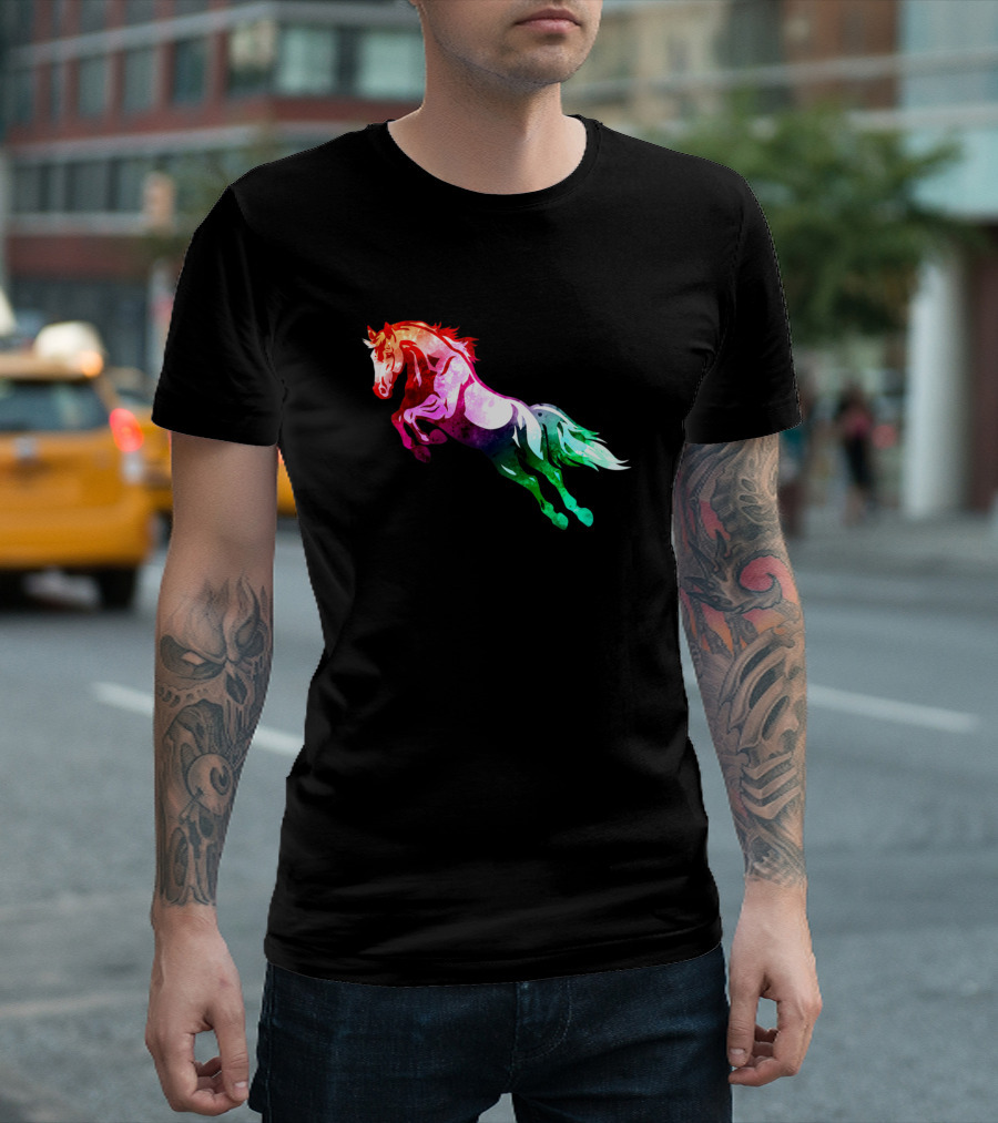 Rainbow Horse Love Horse Riding Equestrian Jumper T-Shirt