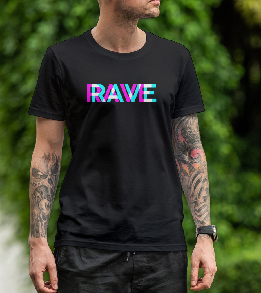 Rave Raver DJ Festival Bass Techno Trance Goa Neon текст Glitch T-Shirt