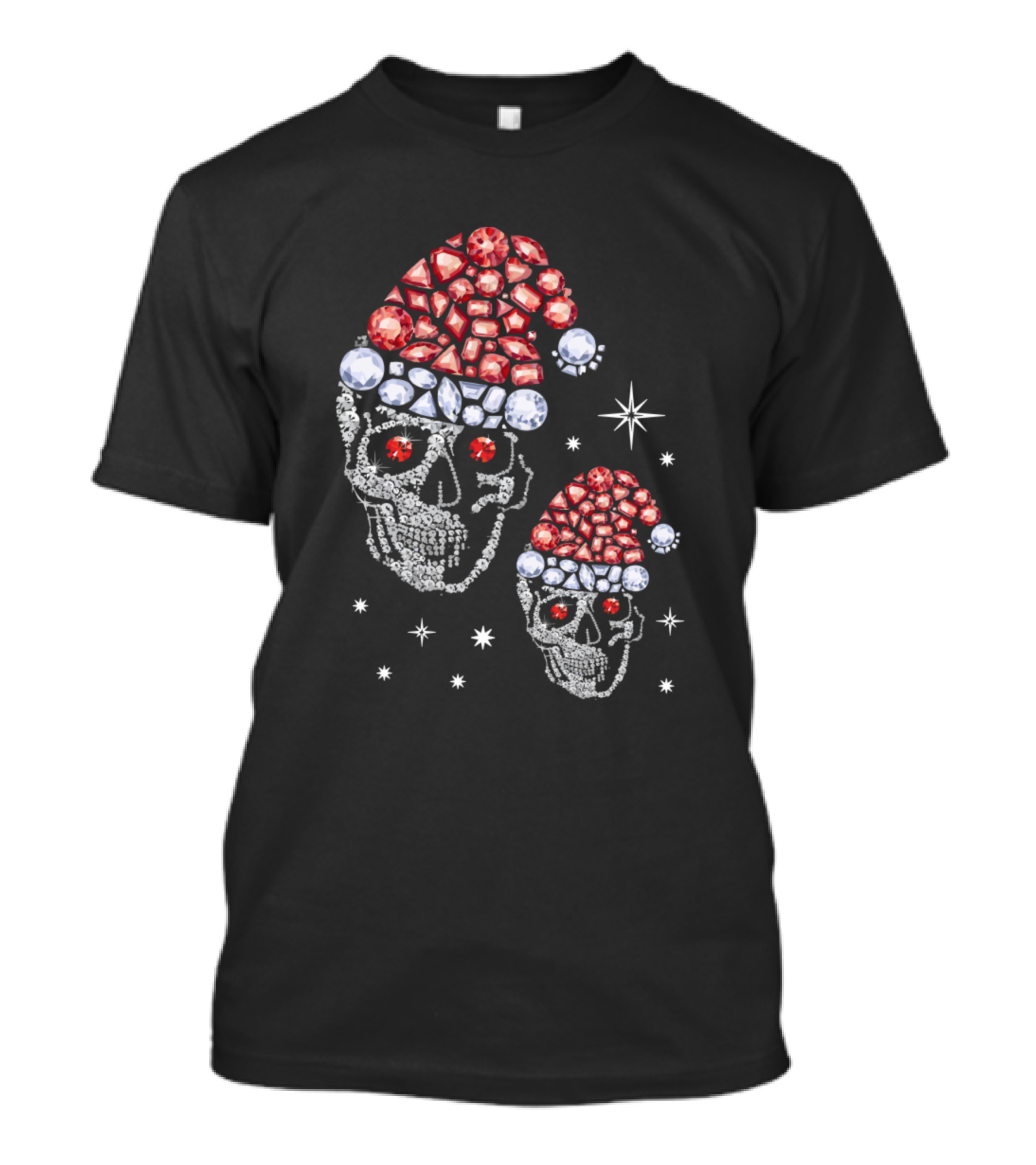Santa Hat Skull Diamond Starry Duo Decor T-Shirt