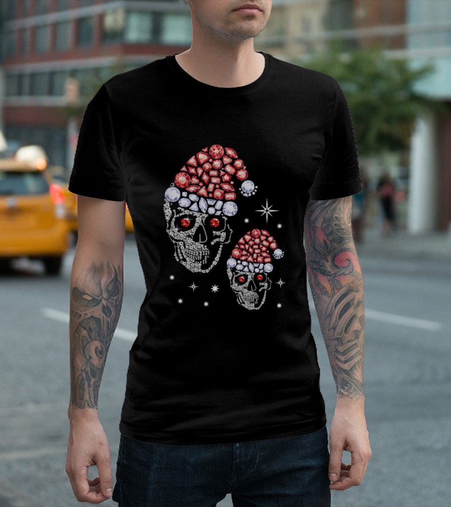 Santa Hat Skull Diamond Starry Duo Decor T-Shirt