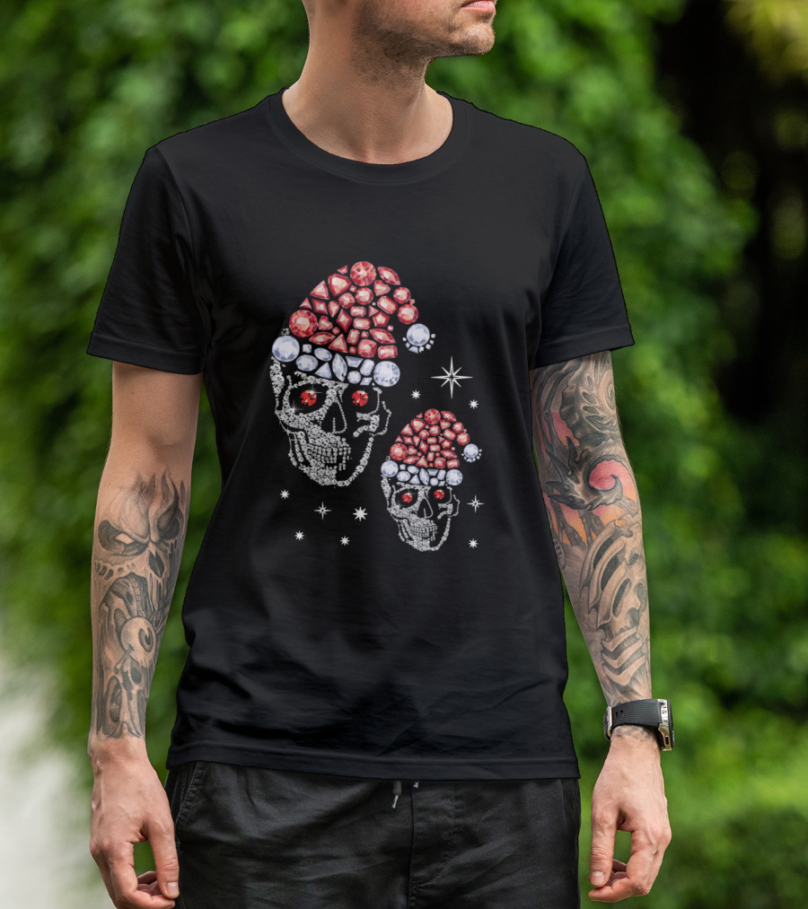 Santa Hat Skull Diamond Starry Duo Decor T-Shirt