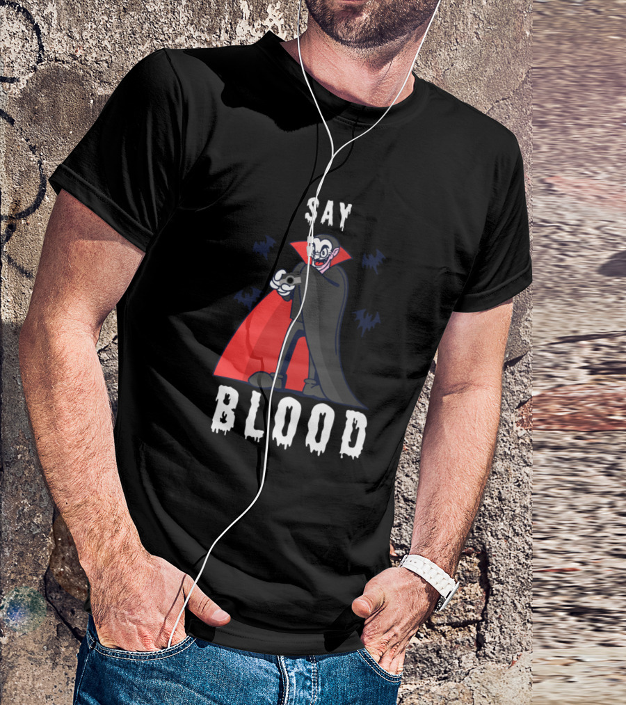 Say Blood Vampire Holding Camera T-Shirt