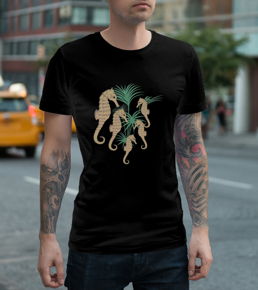 Seahorse Family Among Tropical Leaves T-Shirt