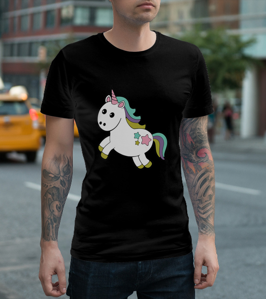 Unicorn Pony Horse Cute Cartoon Stars Colorful Mane Tail T-Shirt