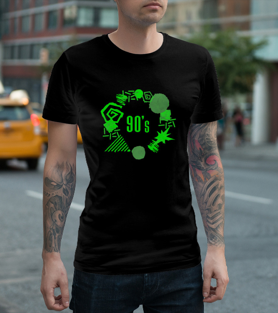 90S Retro Neon Green Spirals and Shapes 90S Party Vintage Party T-Shirt