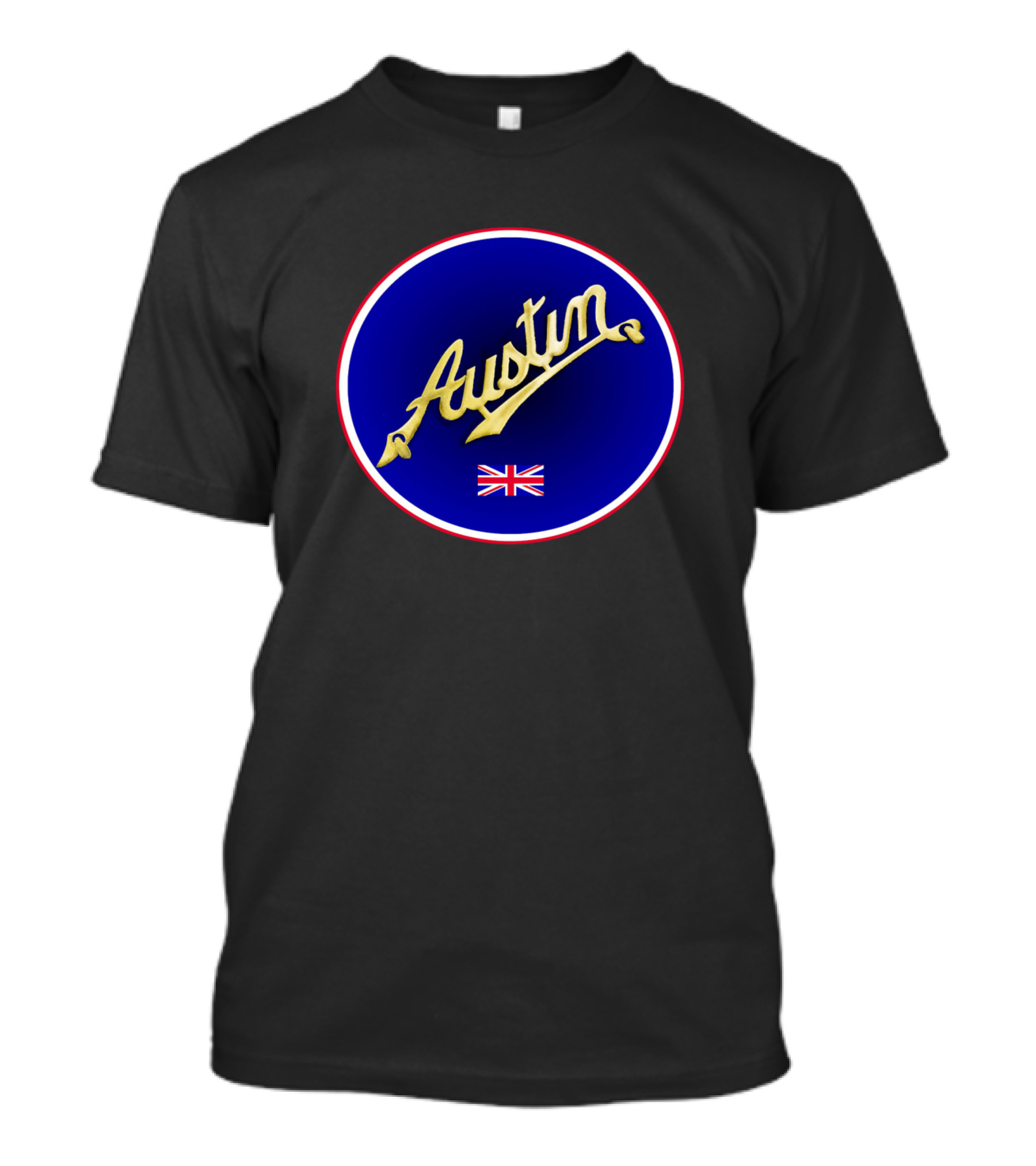Austin Script Blue Circle British Union Jack Badge T-Shirt