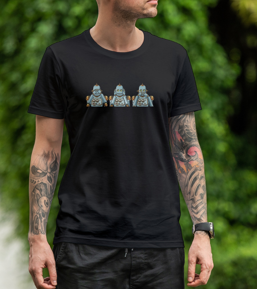 Dont See Dont Hear Dont Speak Vintage Robots Three Wise Robots T-Shirt