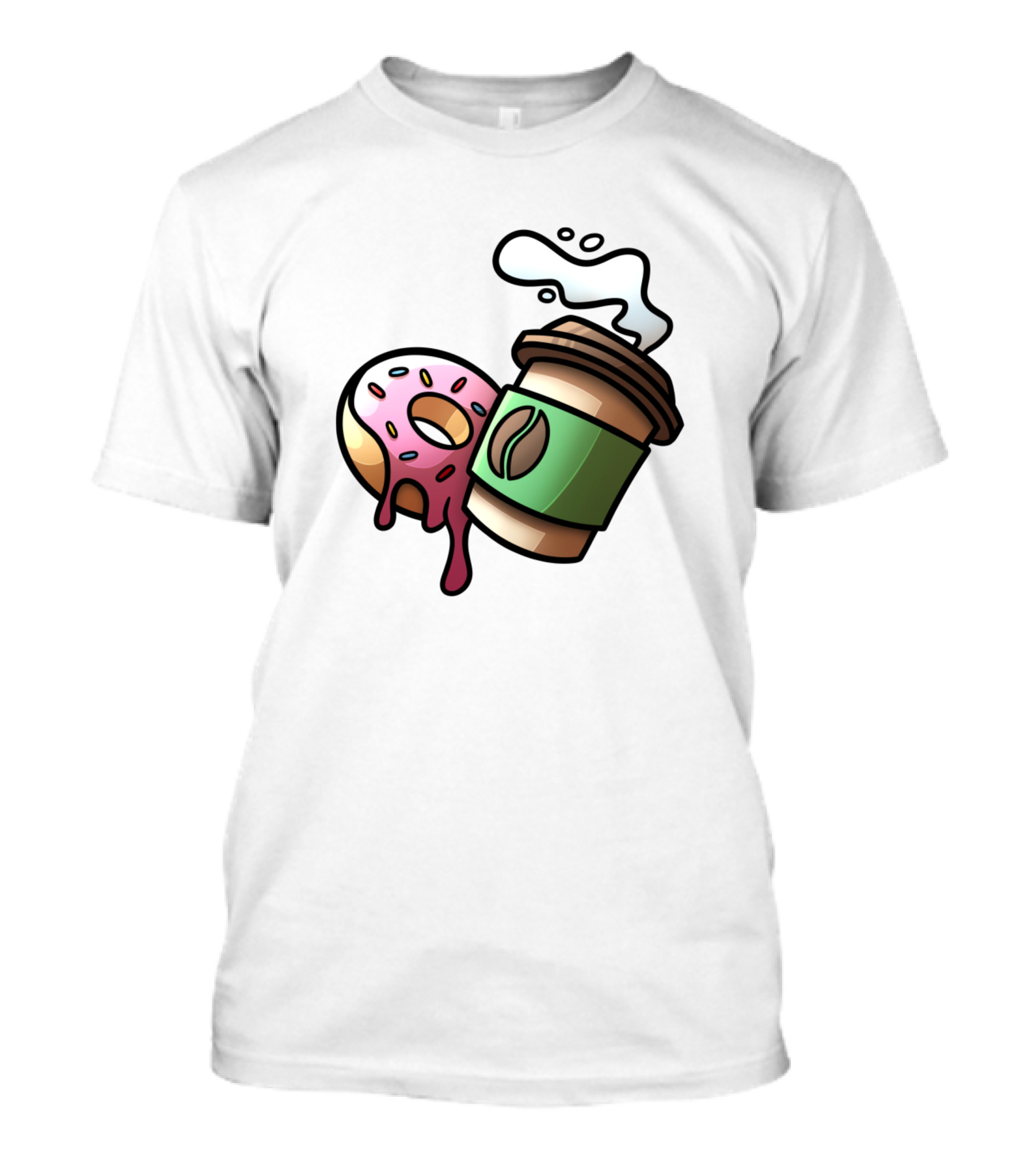 Donuts And Coffee Splash With Sprinkles And Coffee Cup T-Shirt