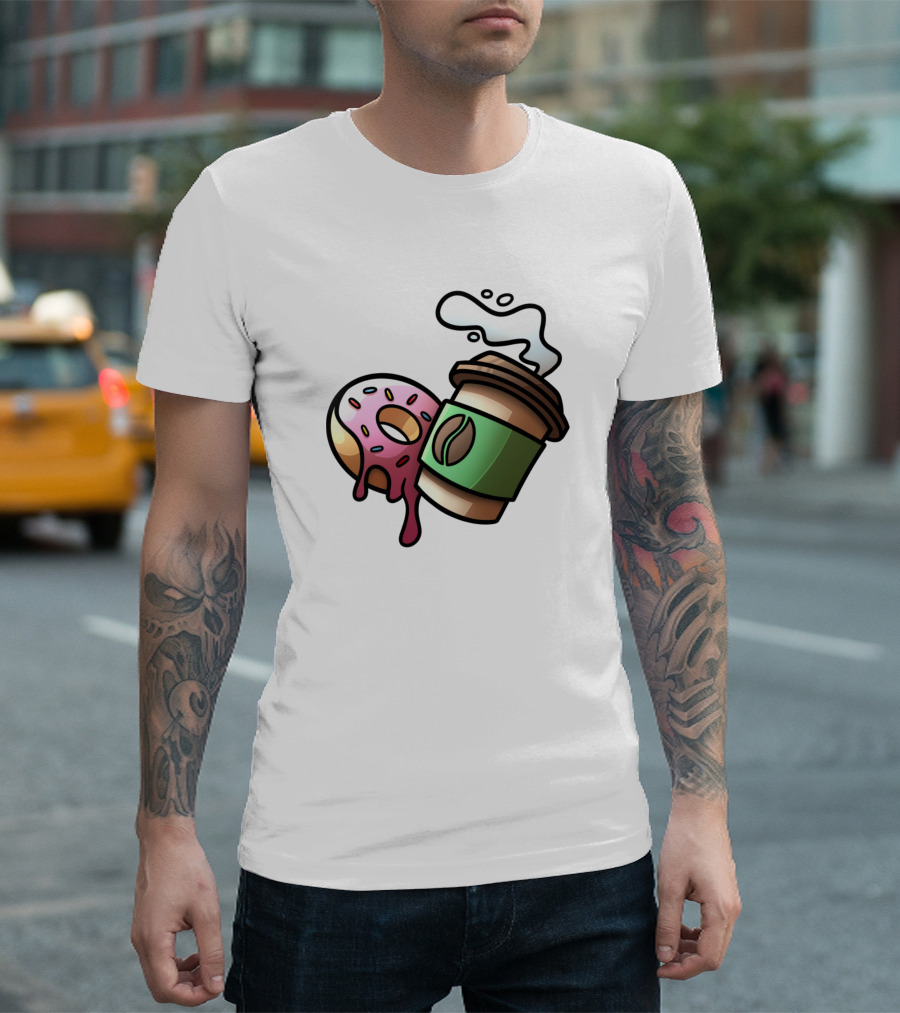Donuts And Coffee Splash With Sprinkles And Coffee Cup T-Shirt