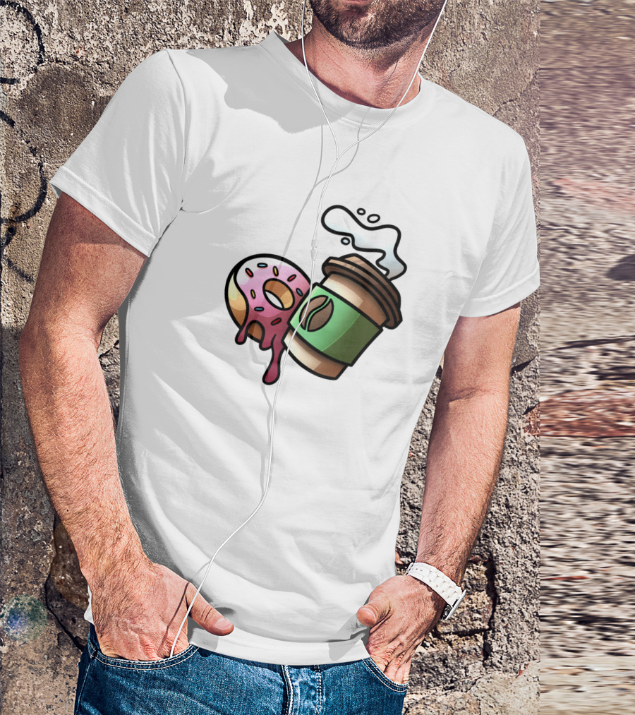 Donuts And Coffee Splash With Sprinkles And Coffee Cup T-Shirt