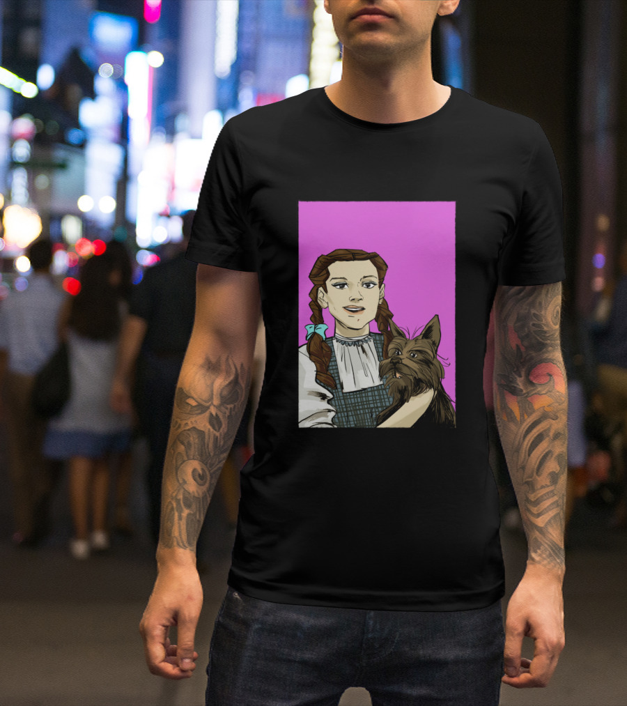 Dorothy And Toto Illustration Wizard Of Oz Style Purple Background T-Shirt