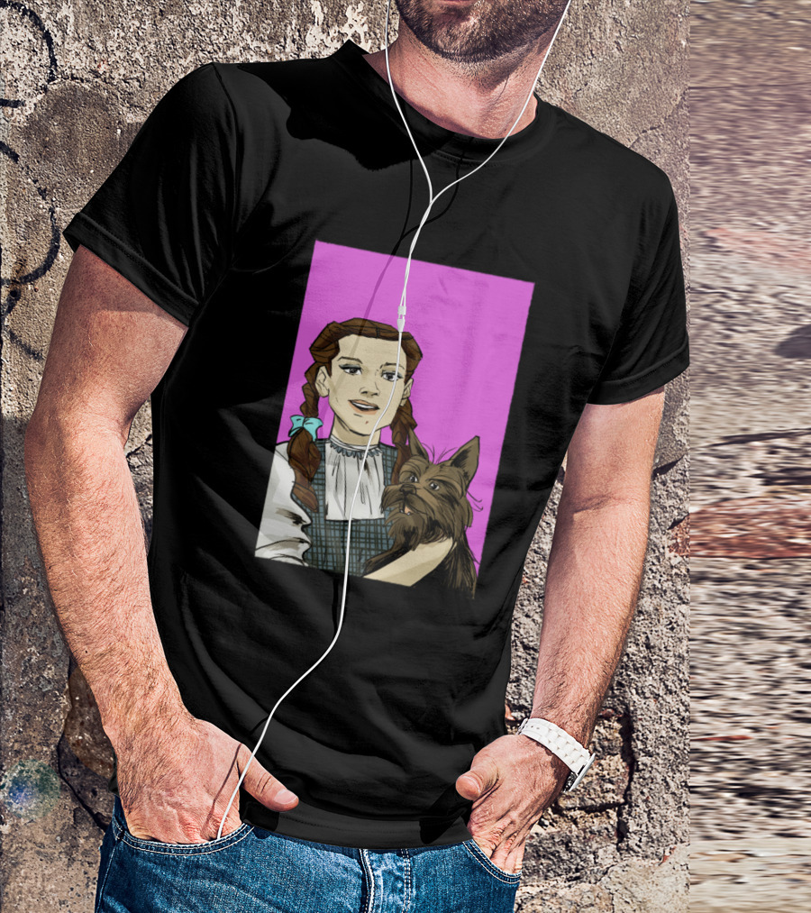 Dorothy And Toto Illustration Wizard Of Oz Style Purple Background T-Shirt