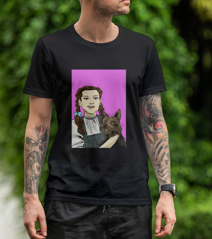 Dorothy And Toto Illustration Wizard Of Oz Style Purple Background T-Shirt