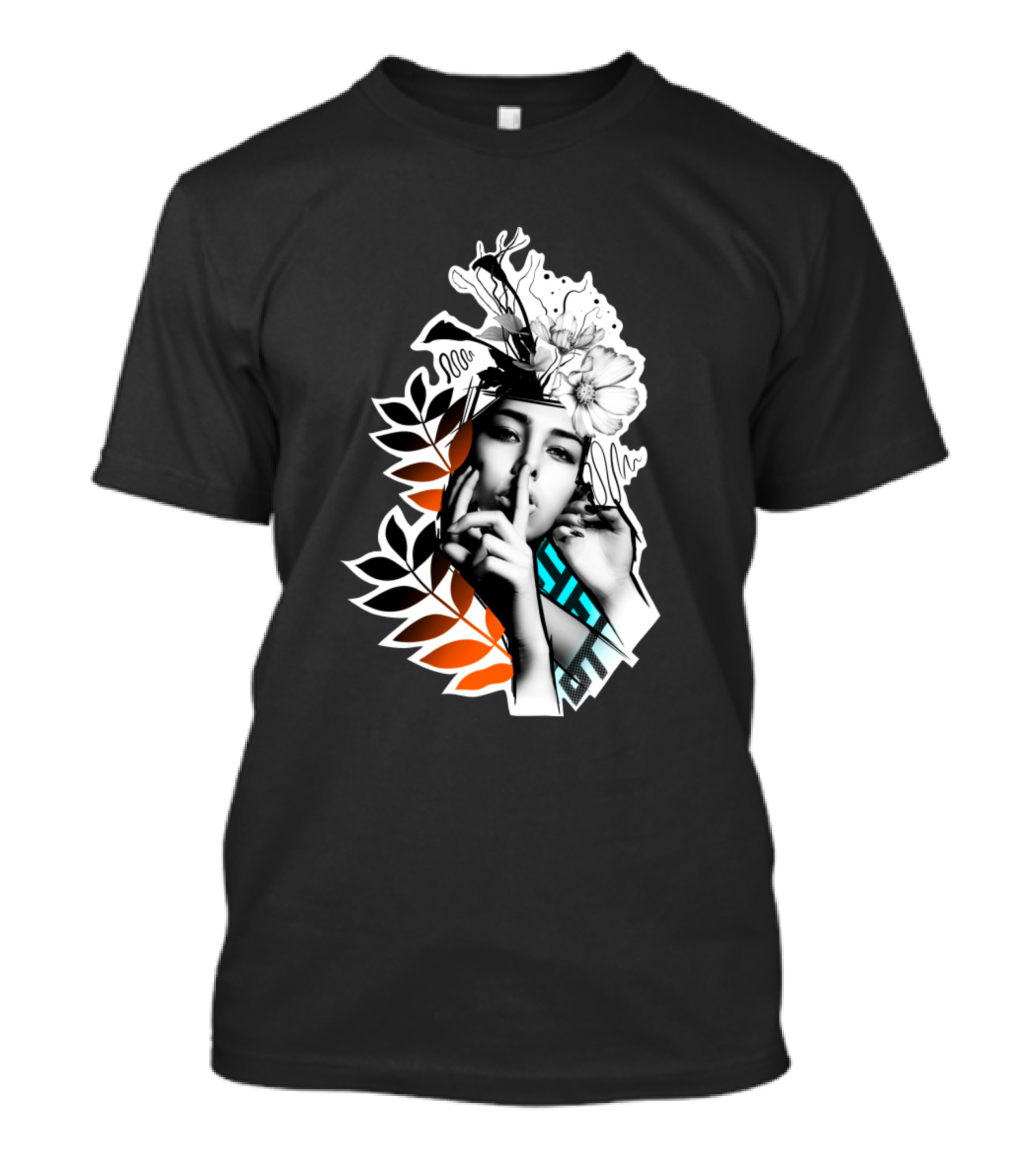 Floreal Hush Floral Portrait With Graphic Leaf Elements T-Shirt