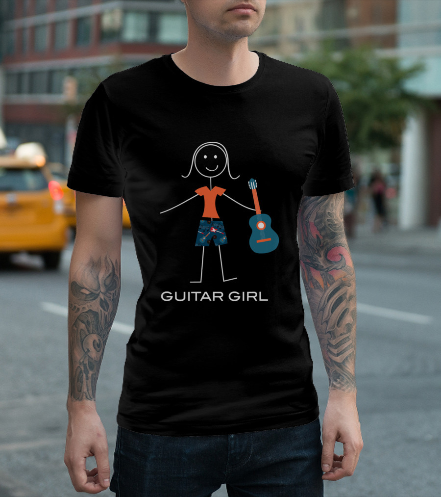 Guitar Girl Funny Womens Music Stick Figure T-Shirt