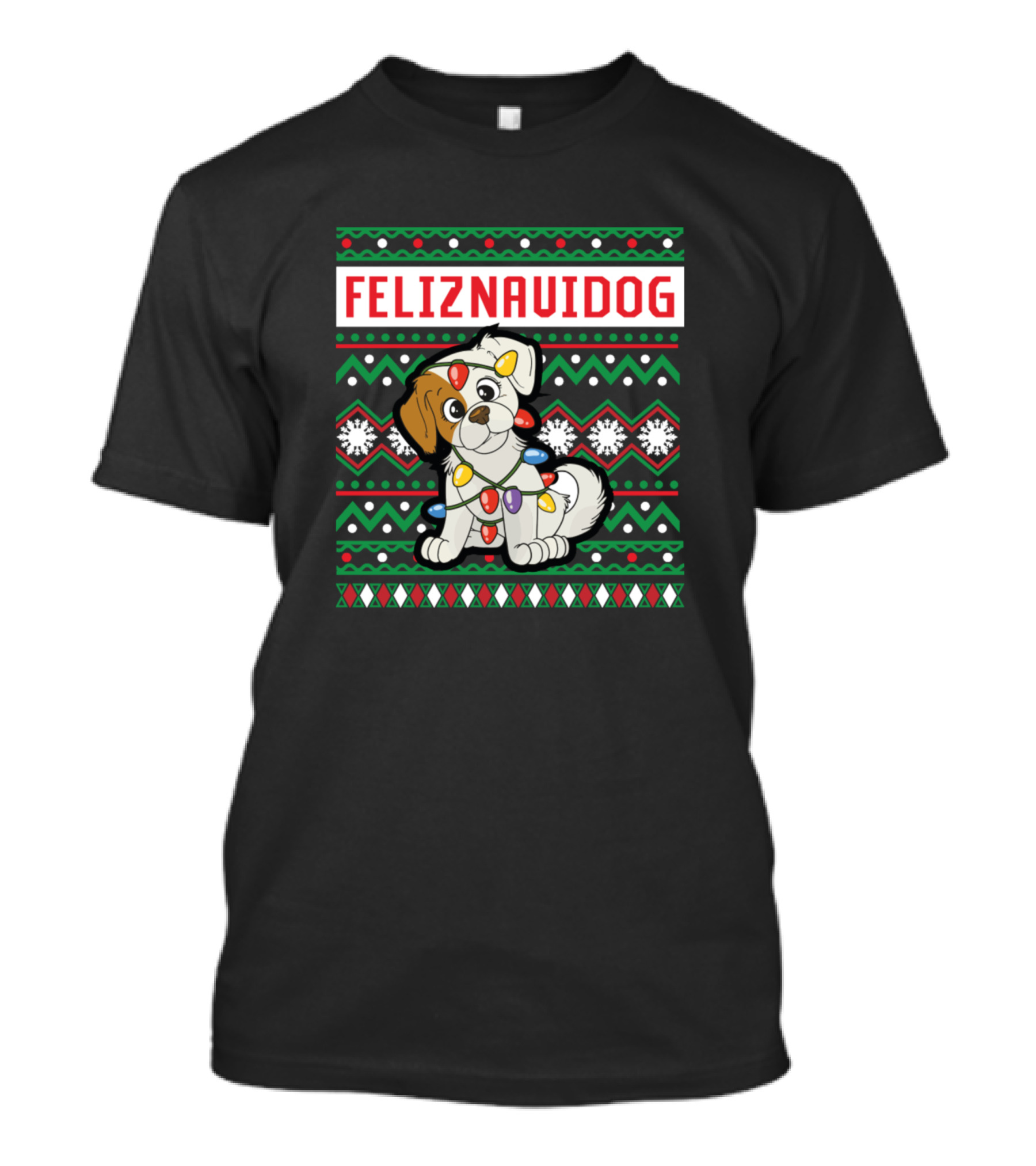 Feliz Navidog Christmas Dog Ugly Sweater Lights T-Shirt
