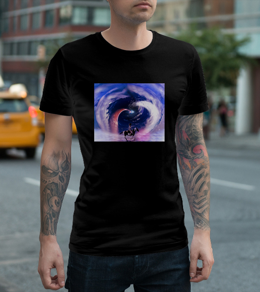 Girl Riding The Horse Through Cosmic Vortex Sky T-Shirt