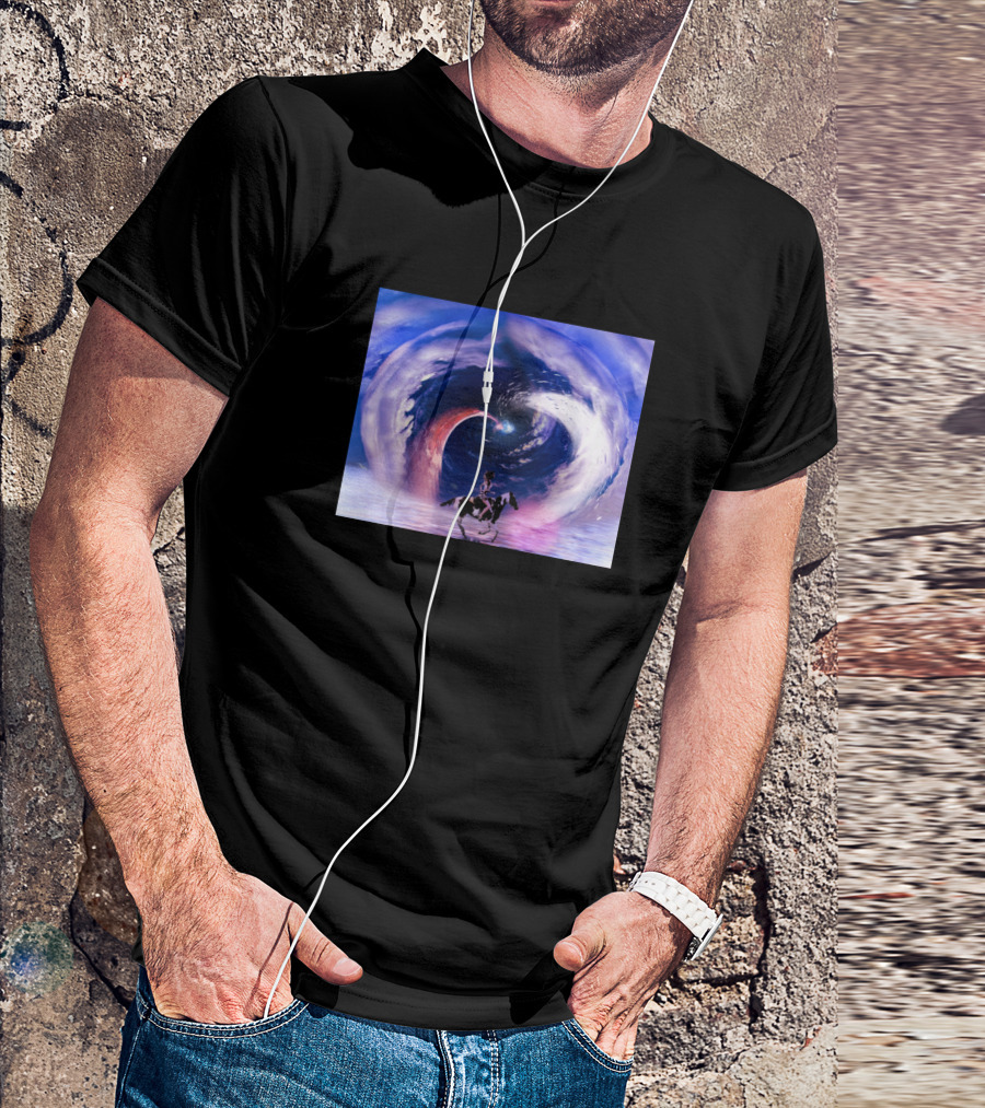 Girl Riding The Horse Through Cosmic Vortex Sky T-Shirt