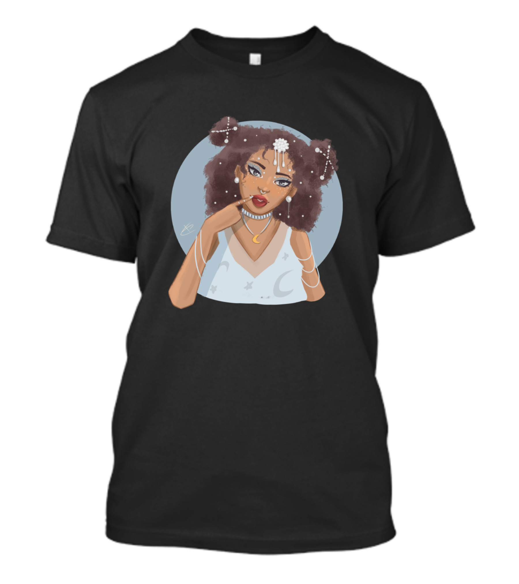 Moon Girl Celestial Style Crescent Necklace Stellar Hair Buns T-Shirt