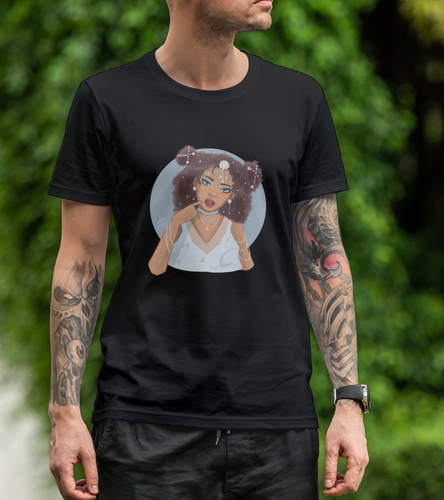 Moon Girl Celestial Style Crescent Necklace Stellar Hair Buns T-Shirt