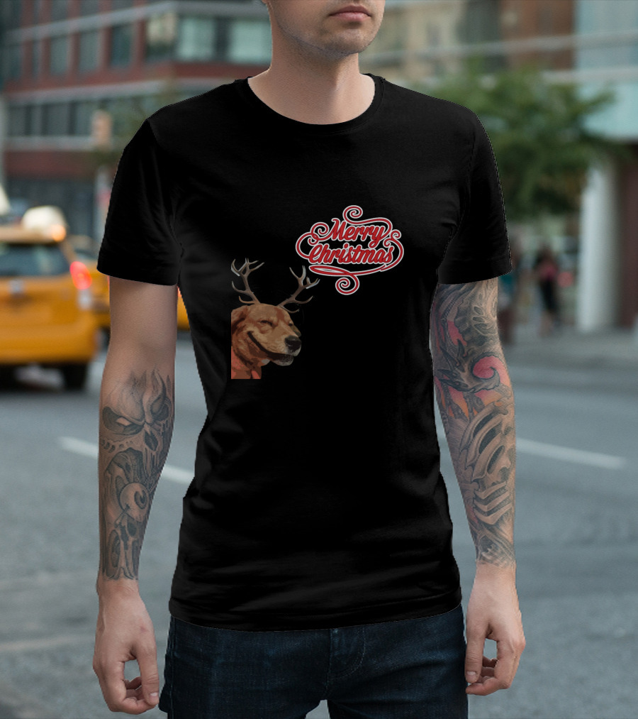 Merry Christmas Dog With Antlers T-Shirt