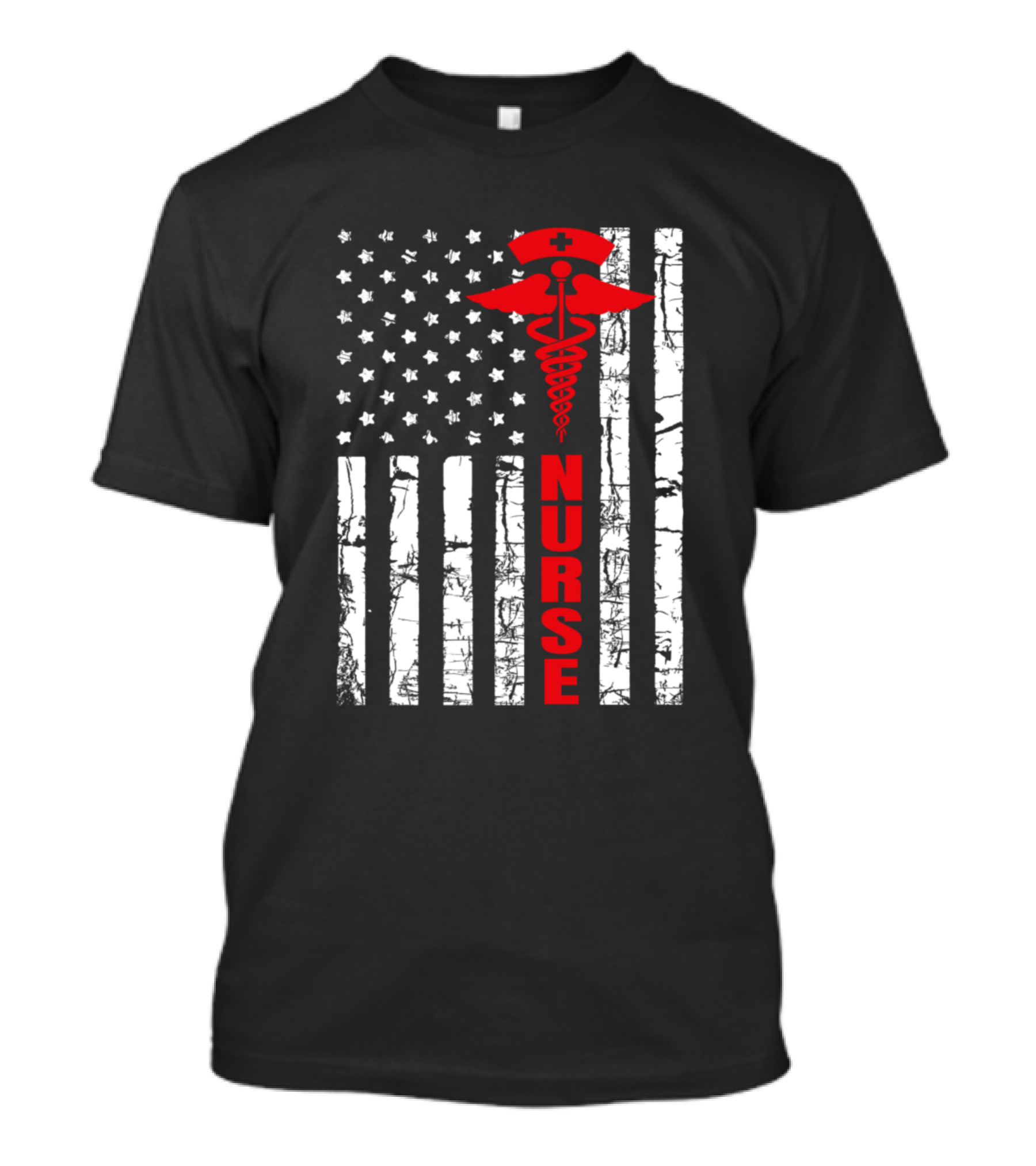 Patriotic American Flag Nurse Symbol In Red And White T-Shirt