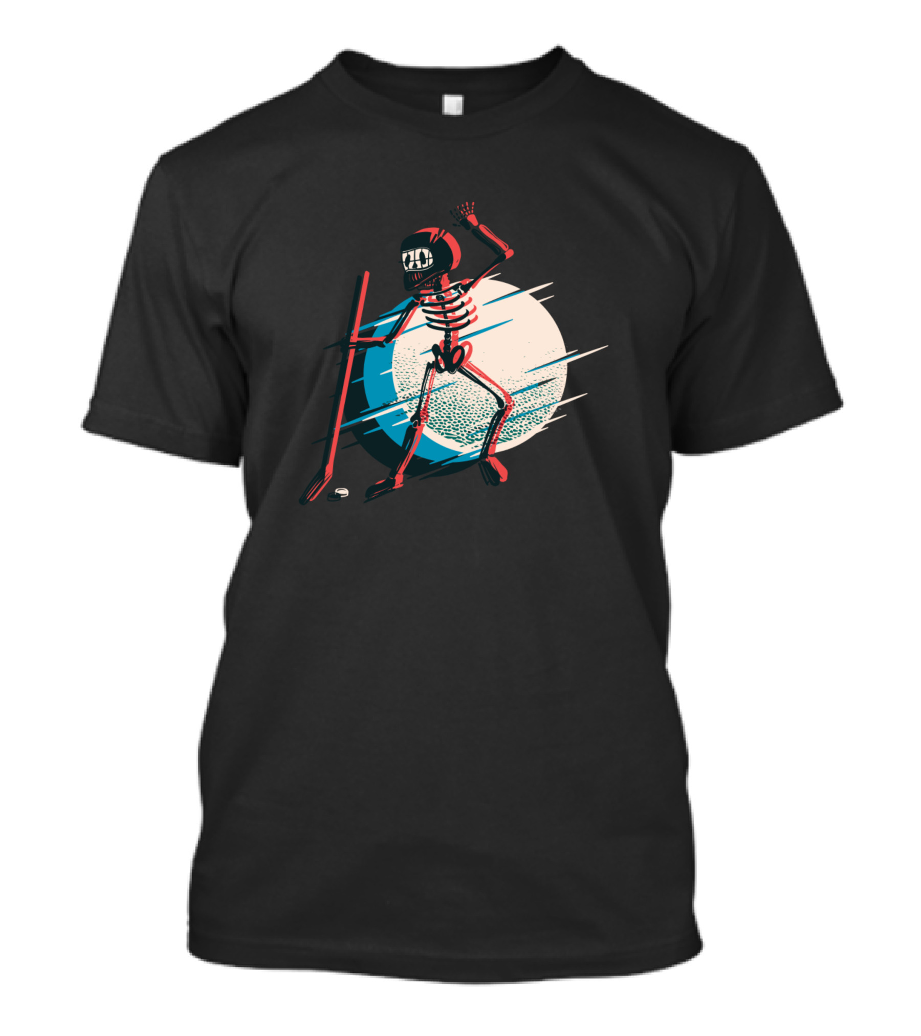 Skeleton Hockey Moonlight Action T-Shirt