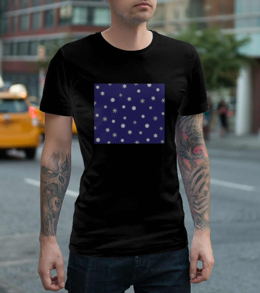 Snowflake Pattern Blue Background Winter T-Shirt
