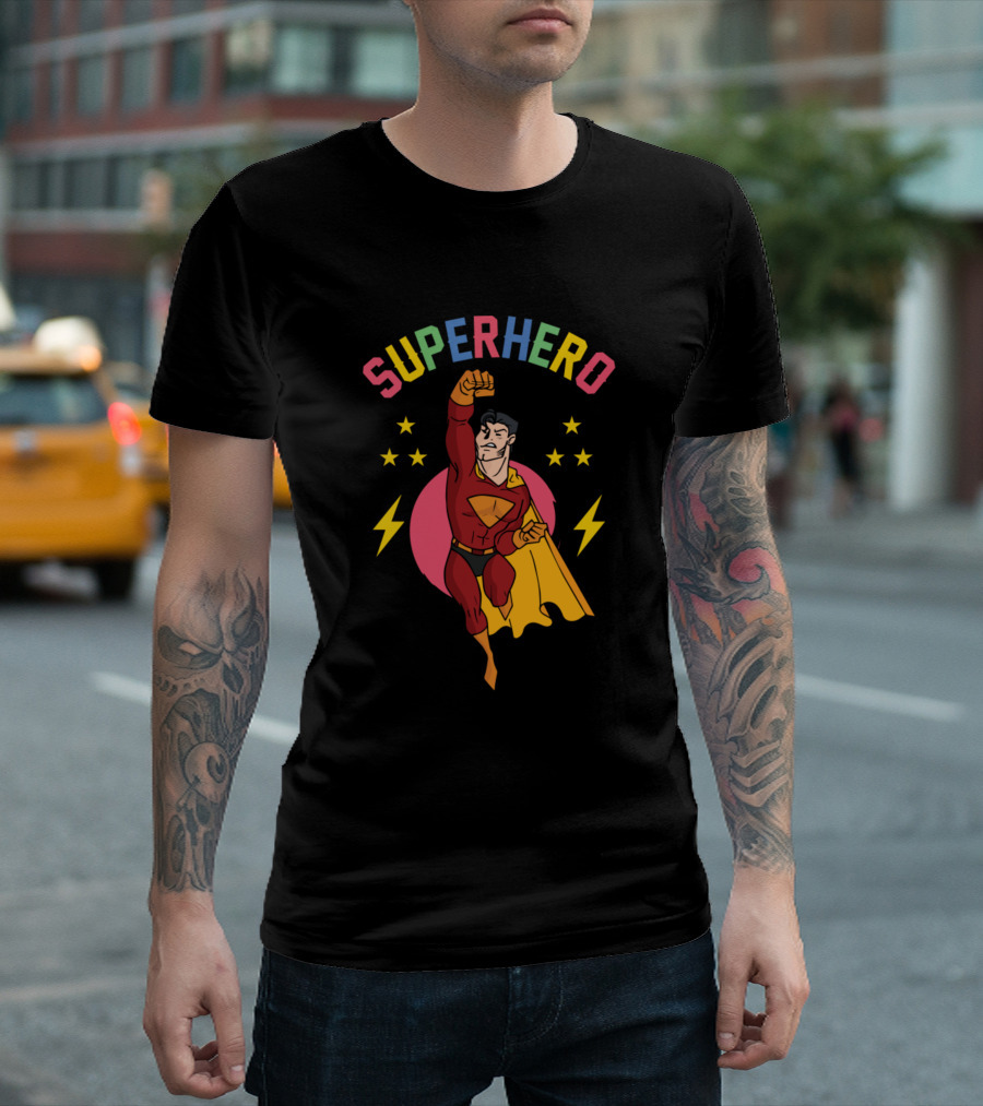 SUPERHERO Red and Yellow Costume with Lightning and Stars T-Shirt