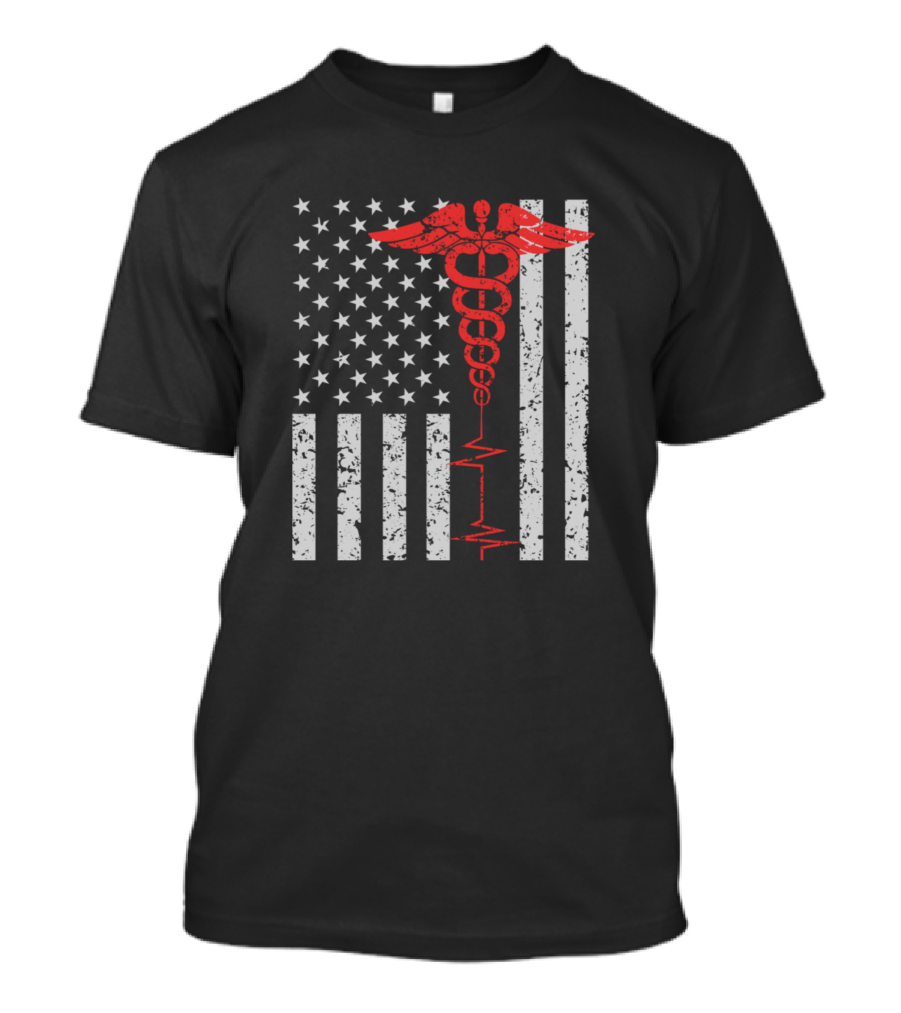 Thin Red Line Nurse Symbol On Distressed American Flag T-Shirt
