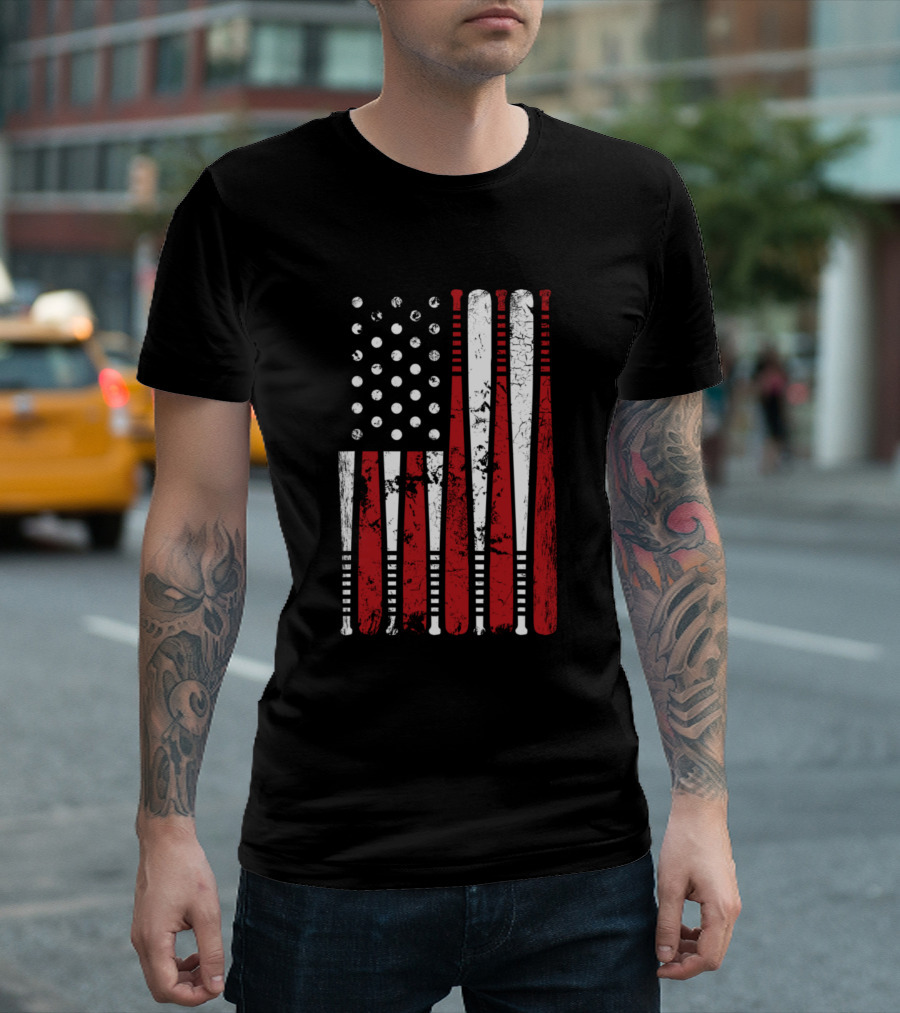 Vintage American Flag Made of Baseball Bats USA T-Shirt