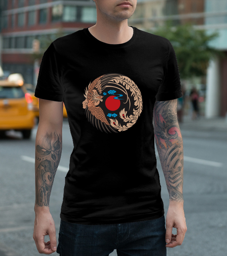 Vintage Bird Japanese Phoenix Sun Yin Yang T-Shirt