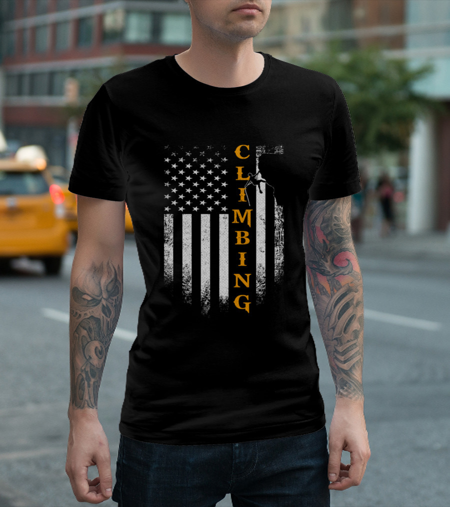 Vintage American Flag Climbing USA Rock Climber T-Shirt