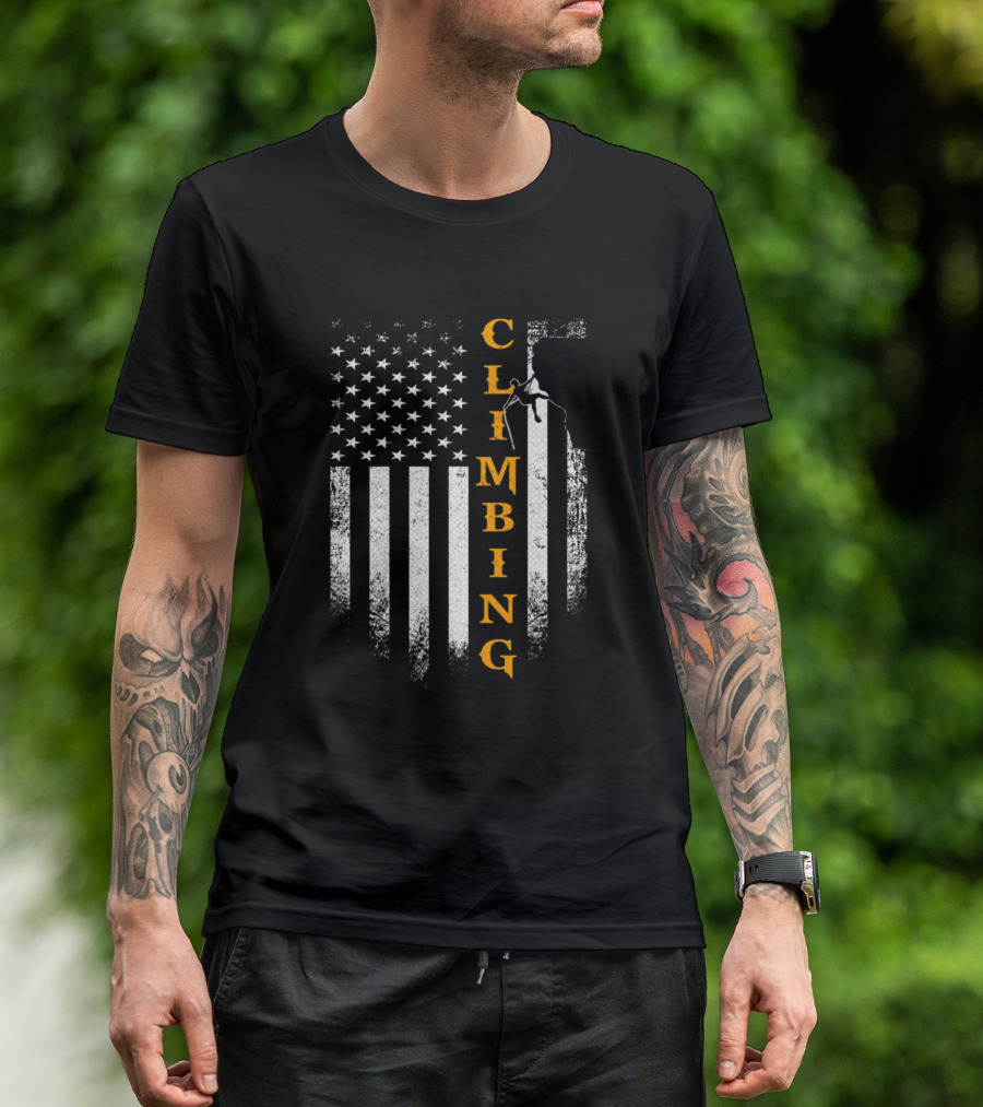 Vintage American Flag Climbing USA Rock Climber T-Shirt