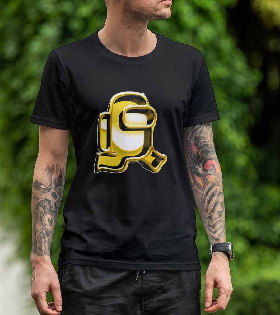 Golden Yellow Metallic Astronaut 3D Design Among Us T-Shirt