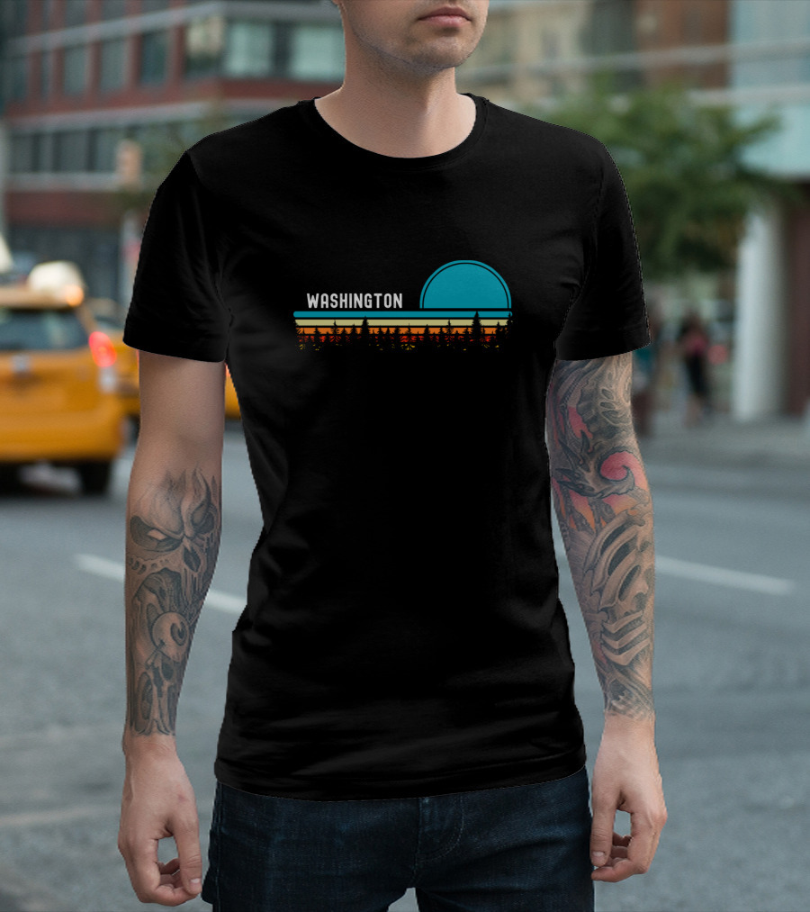 Washington Retro Sunset Forest Vintage Outdoors T-Shirt