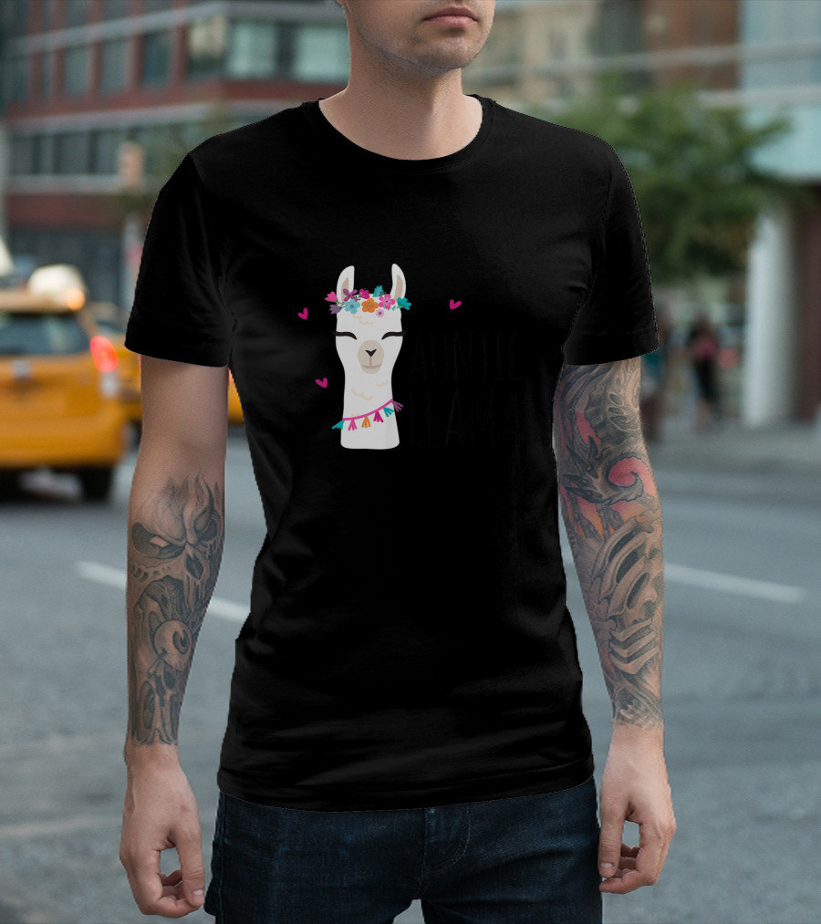 Auntie Llama Flower Crown Hearts T-Shirt