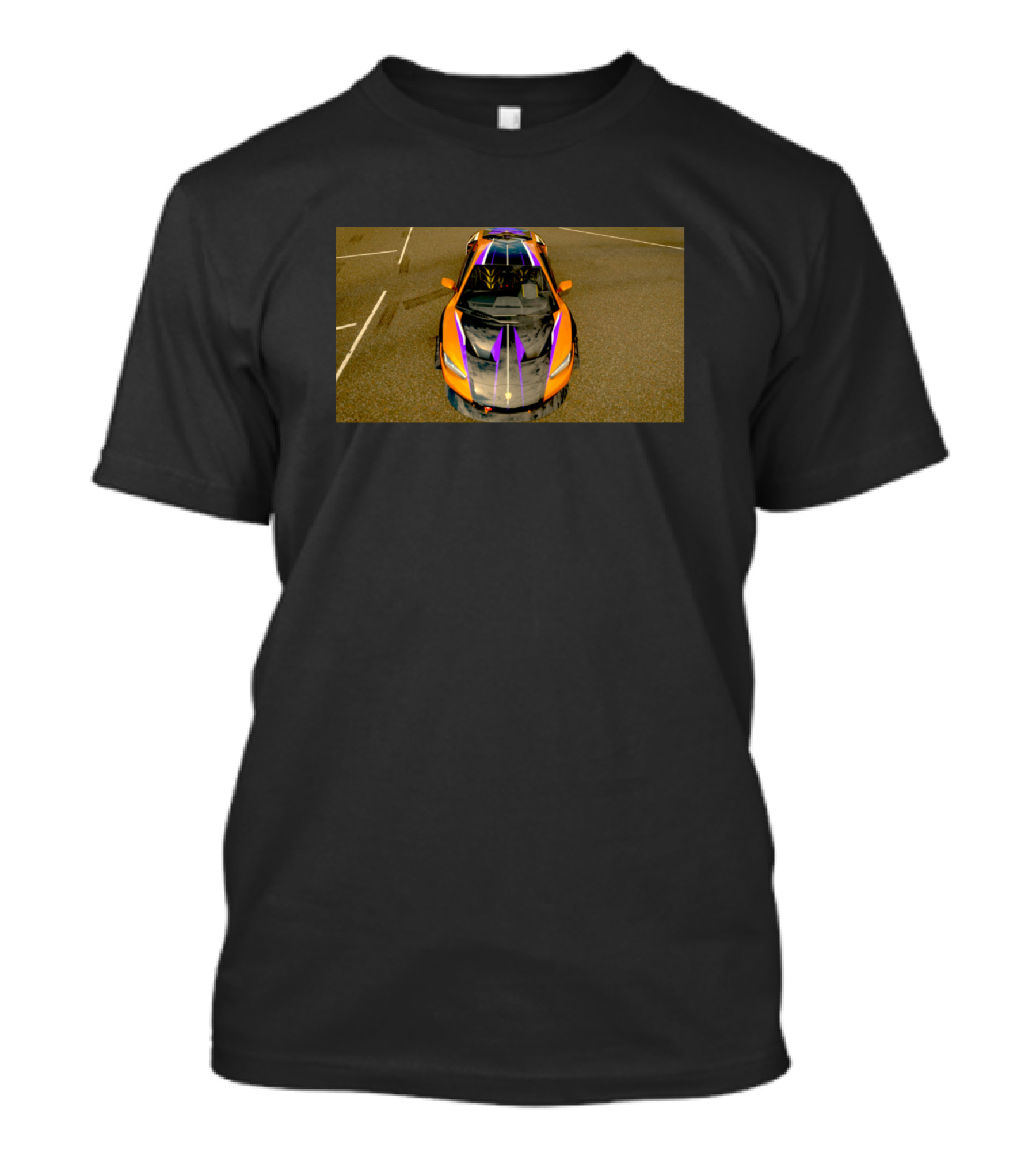 Autumn Dusk Vibrant Sports Car With Purple And Orange Road Aesthetic T-Shirt