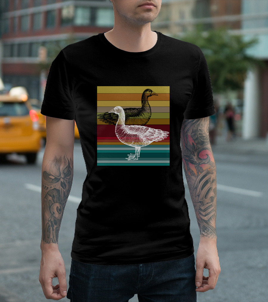 Retro Striped Colorful Goose Bird T-Shirt