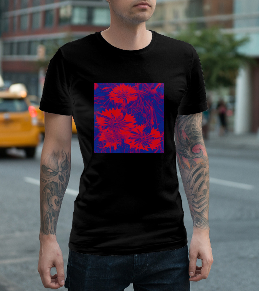 Bright Red Blue Flowers T-Shirt