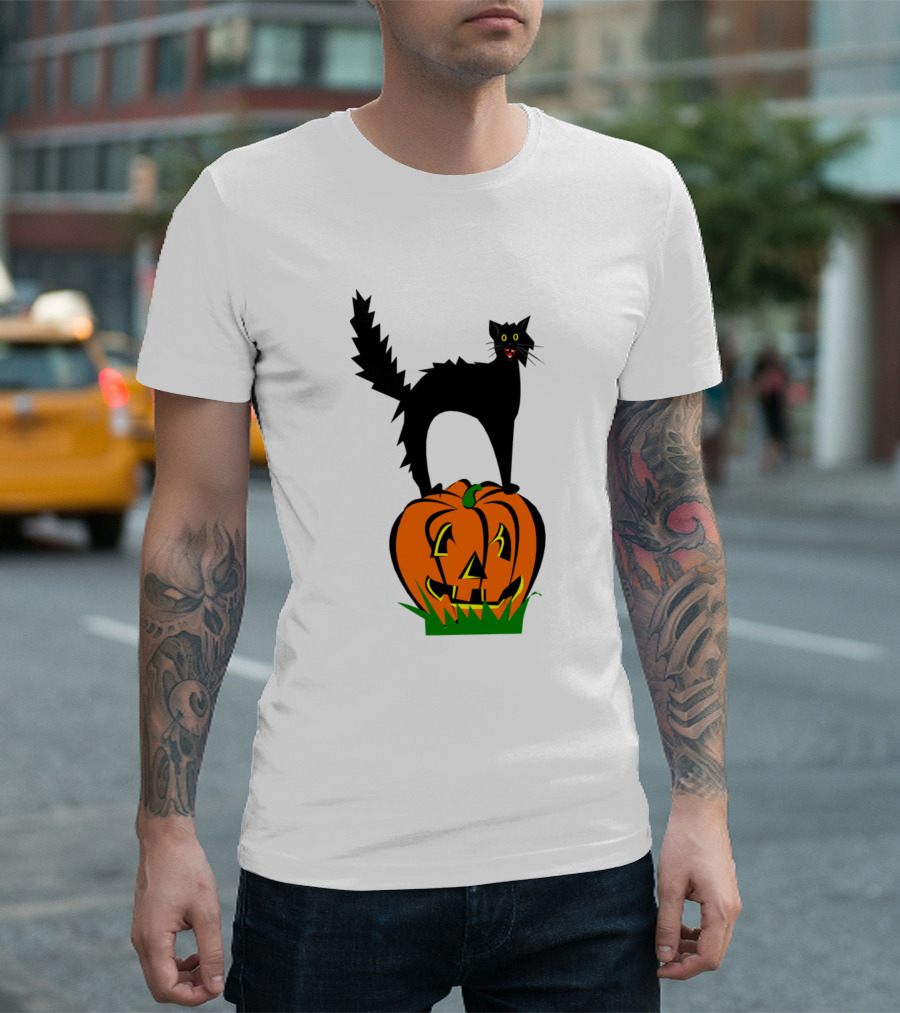 Cats Funny Black Cat And Pumpkin Halloween Kitty T-Shirt
