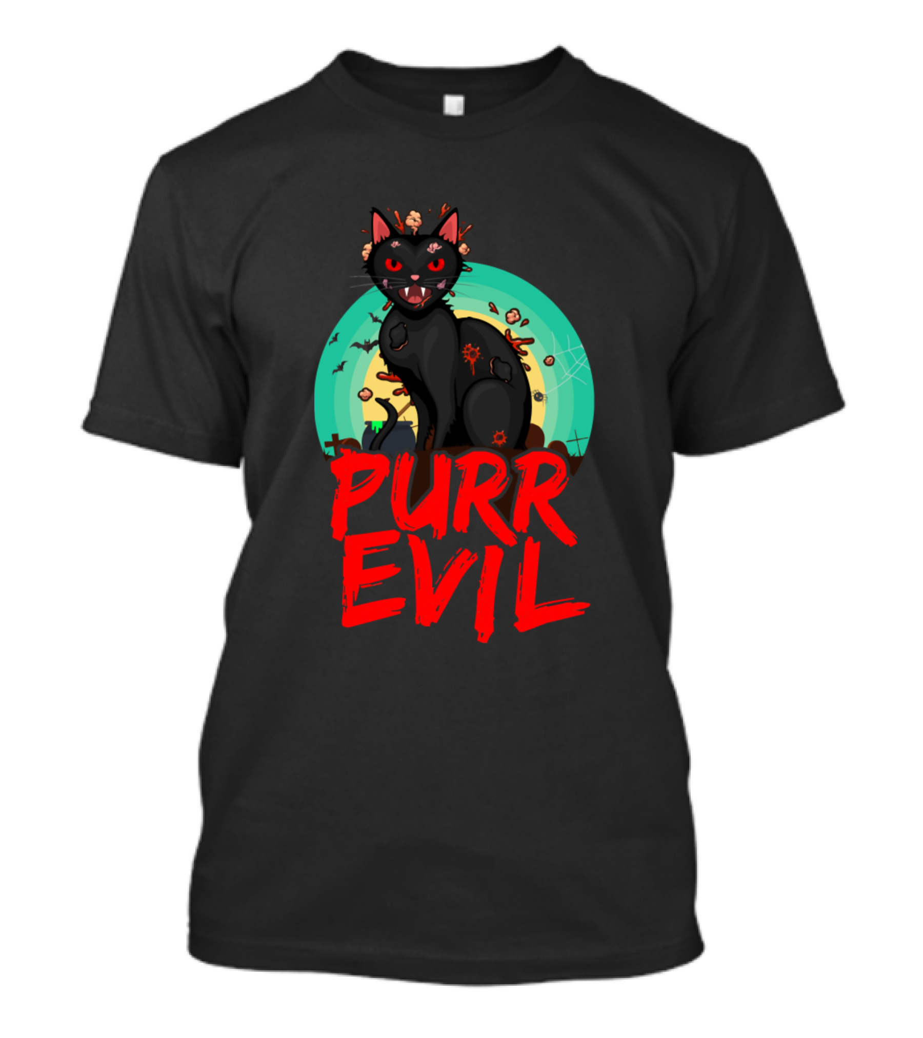 Purr Evil Cats Halloween Funny Zombie Cat Pun T-Shirt