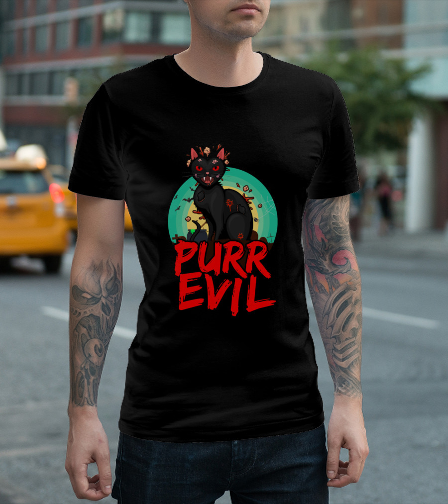 Purr Evil Cats Halloween Funny Zombie Cat Pun T-Shirt