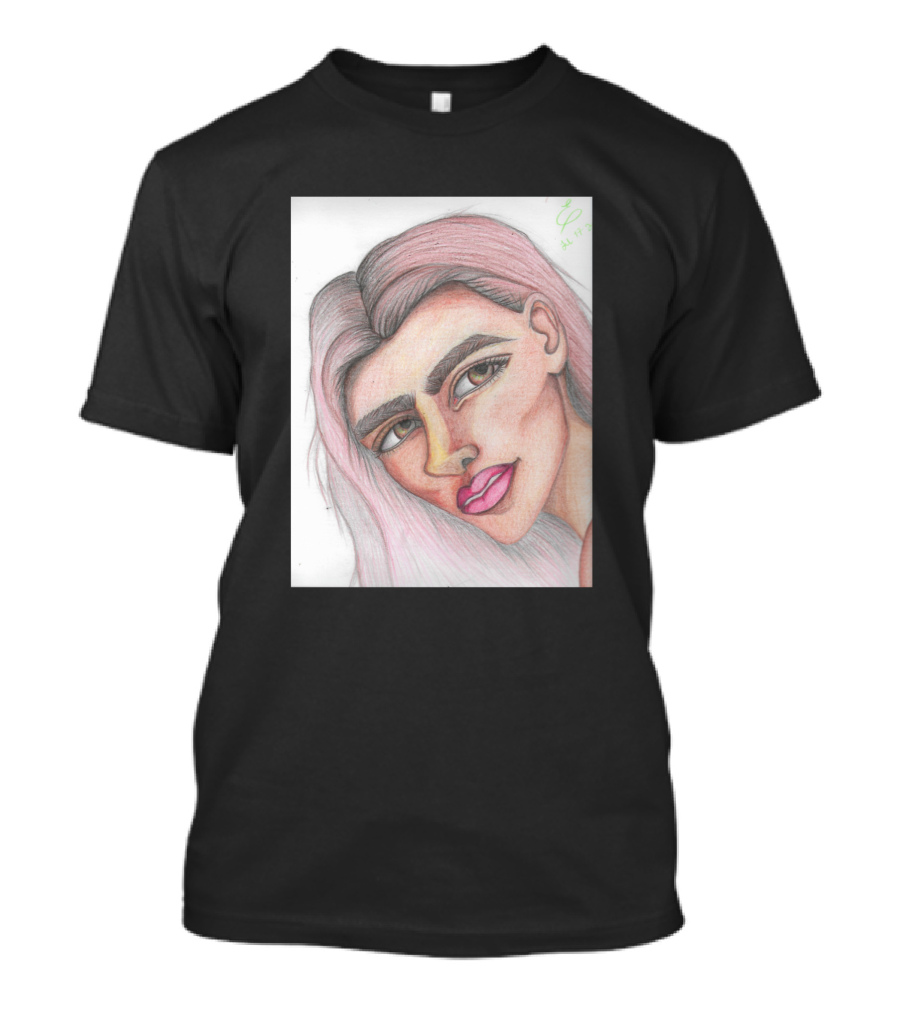 Cgirl Sketch Pastel Portrait Pink Hair T-Shirt