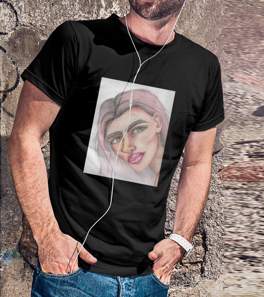 Cgirl Sketch Pastel Portrait Pink Hair T-Shirt